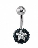 Black and White Crystal 8mm Ball Navel Bar with Stainless Steel Banana Pin