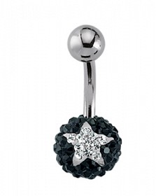 Black and White Crystal 8mm Ball Navel Bar with Stainless Steel Banana Pin