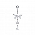 925 Sterling Silver Cubic Zirconia Butterfly Navel Bar