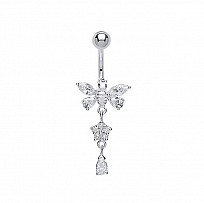 925 Sterling Silver Cubic Zirconia Butterfly Navel Bar
