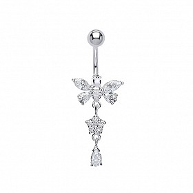 925 Sterling Silver Cubic Zirconia Butterfly Navel Bar