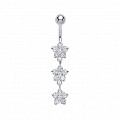 925 Sterling Silver Cubic Zirconia Flower Drop Navel Bar