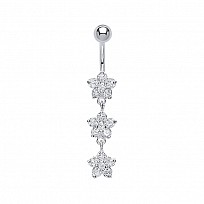 925 Sterling Silver Cubic Zirconia Flower Drop Navel Bar