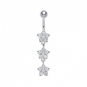 925 Sterling Silver Cubic Zirconia Flower Drop Navel Bar