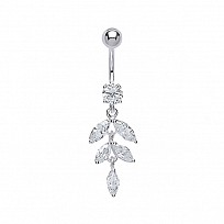 925 Sterling Silver Cubic Zirconia Petals Drop Navel Bar