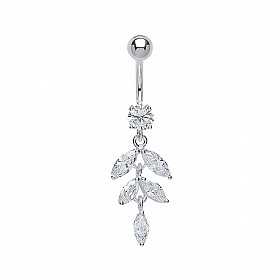 925 Sterling Silver Cubic Zirconia Petals Drop Navel Bar