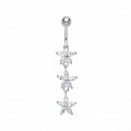 925 Sterling Silver Cubic Zirconia Flower Drop Navel Bar