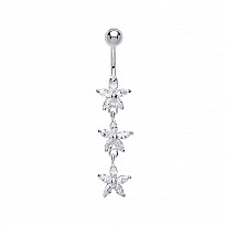 925 Sterling Silver Cubic Zirconia Flower Drop Navel Bar