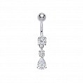 925 Sterling Silver Cubic Zirconia Round & Pear Drop Navel Bar