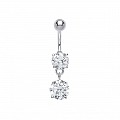 925 Sterling Silver Cubic Zirconia Round Stone Drop Navel Bar