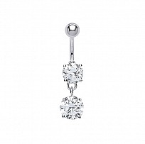 925 Sterling Silver Cubic Zirconia Round Stone Drop Navel Bar