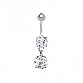 925 Sterling Silver Cubic Zirconia Round Stone Drop Navel Bar