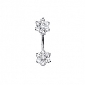 925 Sterling Silver Cubic Zirconia Flower Navel Bar