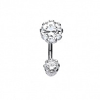 925 Sterling Silver Cubic Zirconia Round Stone Navel Bar