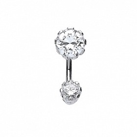 925 Sterling Silver Cubic Zirconia Round Stone Navel Bar