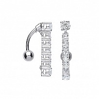 925 Sterling Silver Cubic Zirconia Line Drop Navel Bar