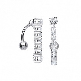 925 Sterling Silver Cubic Zirconia Line Drop Navel Bar