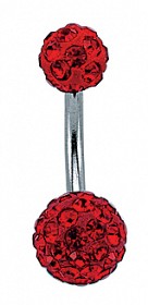 925 Sterling Silver 6mm & 8mm Ball Red Crystal Navel Bar