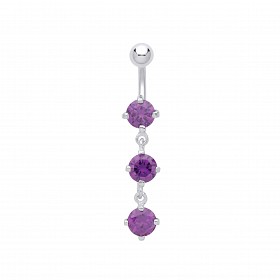 Stainless Steel Amethyst Cubic Zirconia Drop Navel Belly Bar