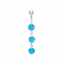Stainless Steel Aqua Cubic Zirconia Drop Navel Belly Bar