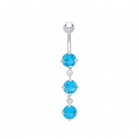 Stainless Steel Aqua Cubic Zirconia Drop Navel Belly Bar