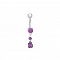 Stainless Steel Amethyst Cubic Zirconia Drop Navel Belly Bar