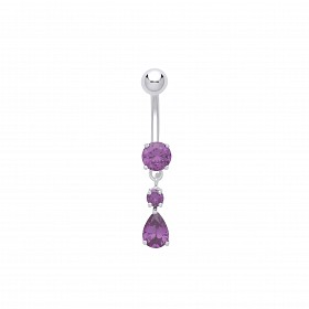 Stainless Steel Amethyst Cubic Zirconia Drop Navel Belly Bar
