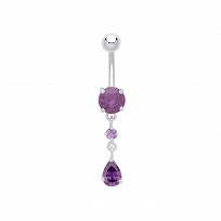 Stainless Steel Amethyst Cubic Zirconia Drop Navel Belly Bar