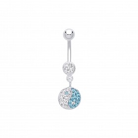 Stainless Steel Yin & Yang Aqua & Clear Crystal Navel Belly Bar