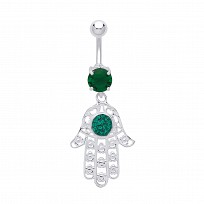 Stainless Steel Hamsa Evil Eye with Emerald Crystals and Cubic Zirconia