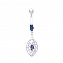 Stainless Steel Sapphire Cubic Zirconia Fancy Drop Navel Belly Bar