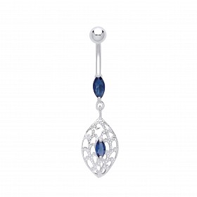 Stainless Steel Sapphire Cubic Zirconia Fancy Drop Navel Belly Bar