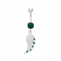 Stainless Steel Emerald Cubic Zirconia Wing Drop Navel Belly Bar