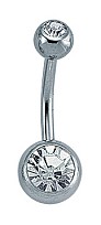 Colourless CZ Rubover Navel Bar with Stainless Steel Banana Pin