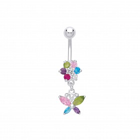 Stainless Steel Cubic Zirconia Butterfly & Star Drop Navel Belly Bar