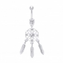 Stainless Steel Cubic Zirconia Wind Chime Navel Belly Bar