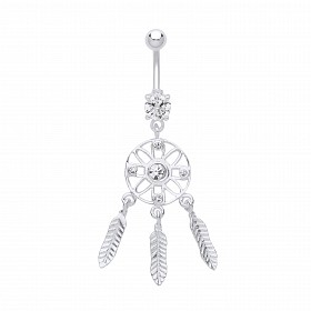 Stainless Steel Cubic Zirconia Wind Chime Navel Belly Bar