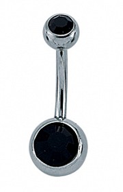 Black CZ Rubover Navel Bar with Stainless Steel Banana Pin