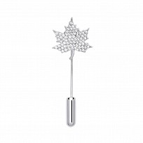 925 Sterling Silver Rhodium Plated CZ Leaf Brooch