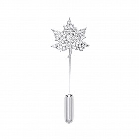 925 Sterling Silver Rhodium Plated CZ Leaf Brooch
