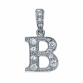 925 Sterling Silver CZ Initial Letter 'B' Pendant