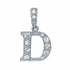 925 Sterling Silver CZ Initial Letter 'D' Pendant