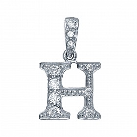 925 Sterling Silver CZ Initial Letter 'H' Pendant