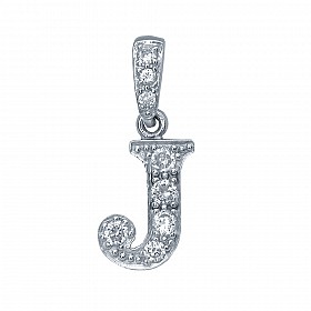 925 Sterling Silver CZ Initial Letter 'J' Pendant