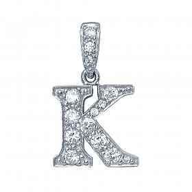 925 Sterling Silver CZ Initial Letter 'K' Pendant