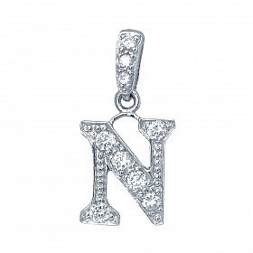 925 Sterling Silver CZ Initial Letter 'N' Pendant