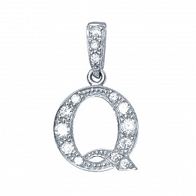 925 Sterling Silver CZ Initial Letter 'Q' Pendant