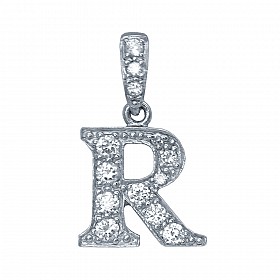 925 Sterling Silver CZ Initial Letter 'R' Pendant
