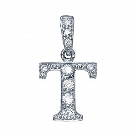 925 Sterling Silver CZ Initial Letter 'T' Pendant