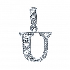 925 Sterling Silver CZ Initial Letter 'U' Pendant